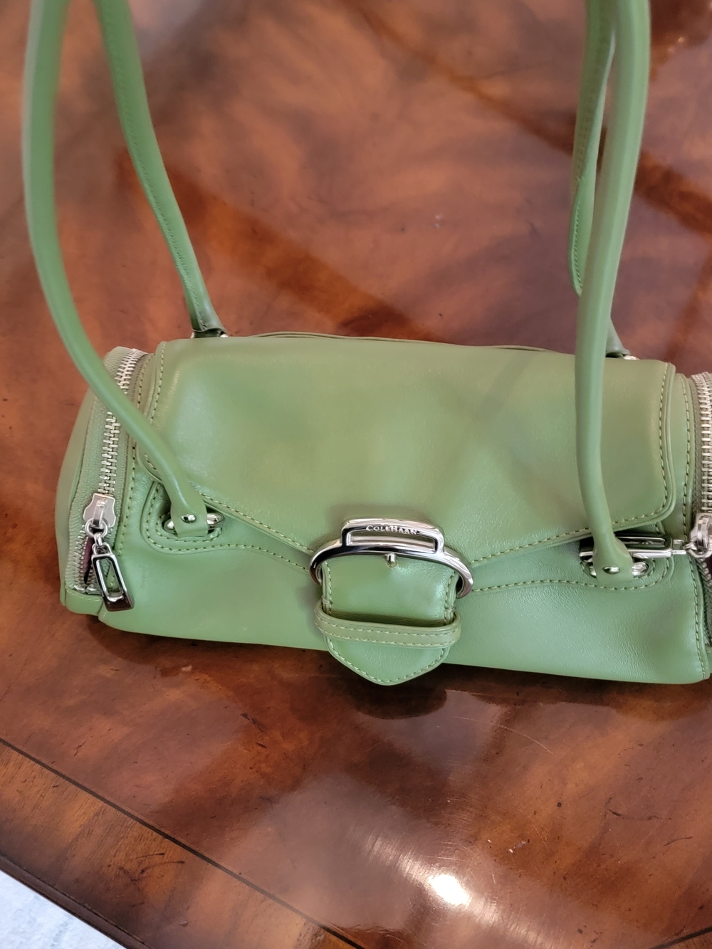 Cole Haan Light Green Leather Shoulder Bag with Silver Hardware